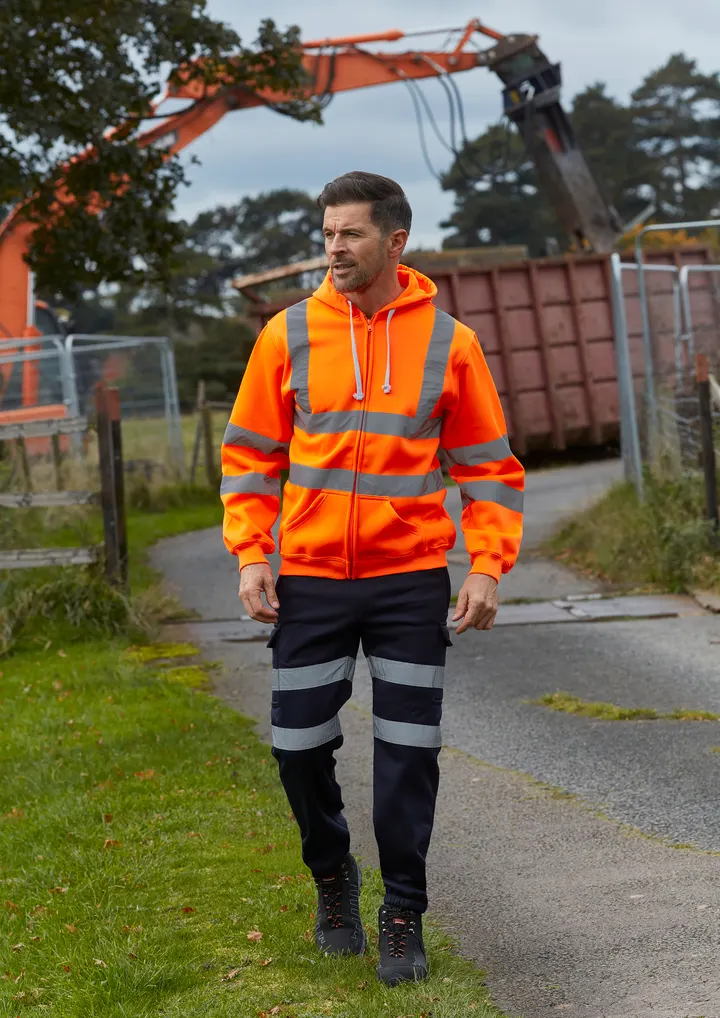 YOKO Kapuzenpullover mit Reißverschluss in Warnfarbe 7
