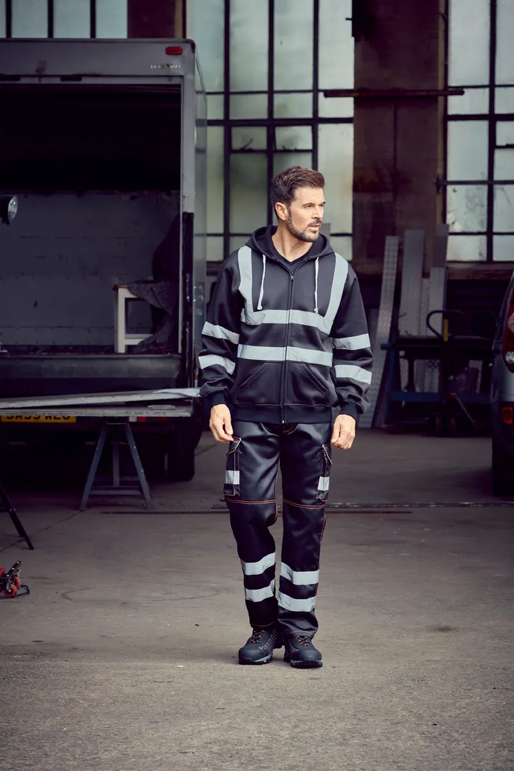 YOKO Kapuzenpullover mit Reißverschluss in Warnfarbe 3