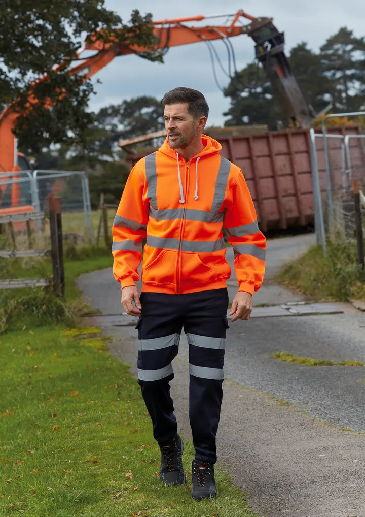 YOKO Kapuzenpullover mit Reißverschluss in Warnfarbe 1