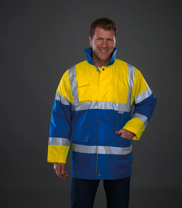 Kontrastfarbene Warn-Jacke 2