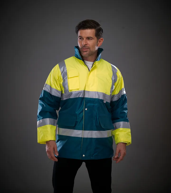 Kontrastfarbene Warn-Jacke 1
